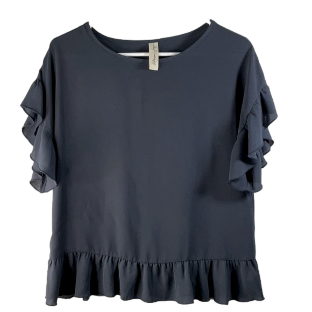 Allison Joy Blue Ruffle Top Size Small